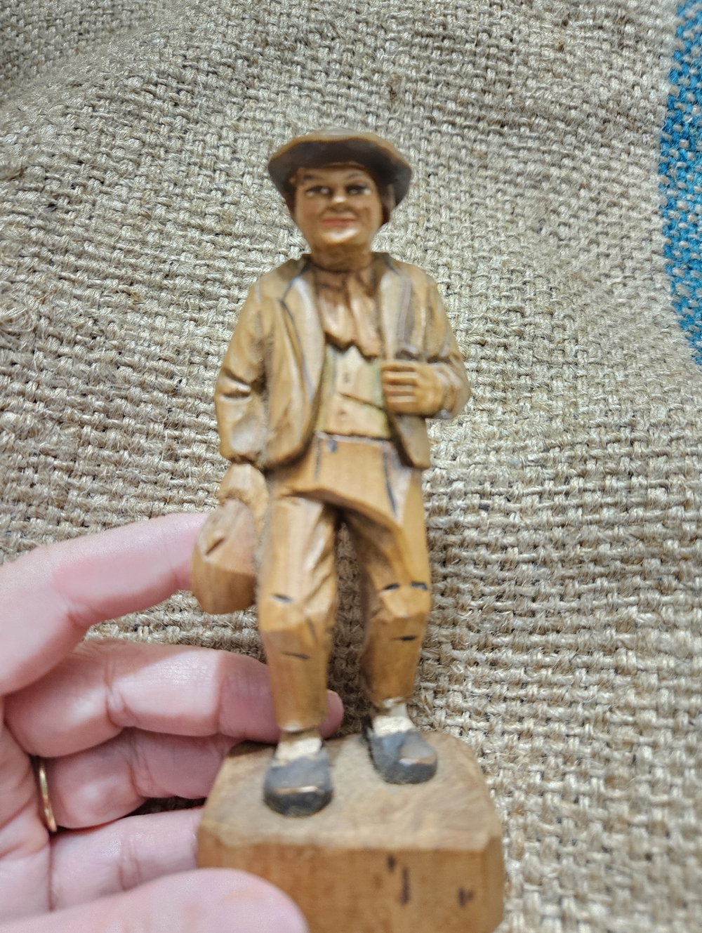 Hand-Carved Wooden Man Figurine by P Maeder Lucerne Switzerland